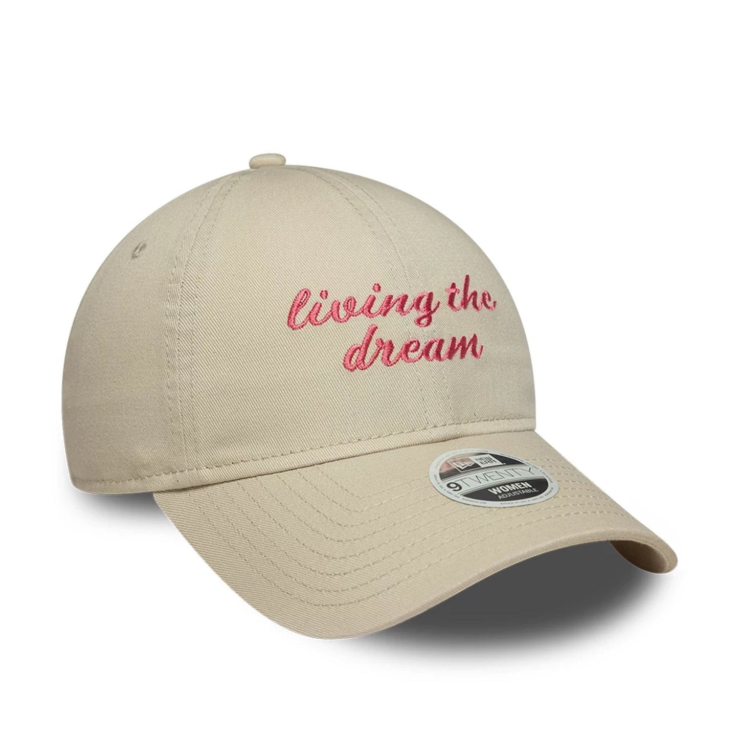 Pictured is this Womens New Era Slogan 9TWENTY cap in Cream. 3