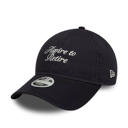 Pictured is this Womens New Era Slogan 9TWENTY cap in navy. 1