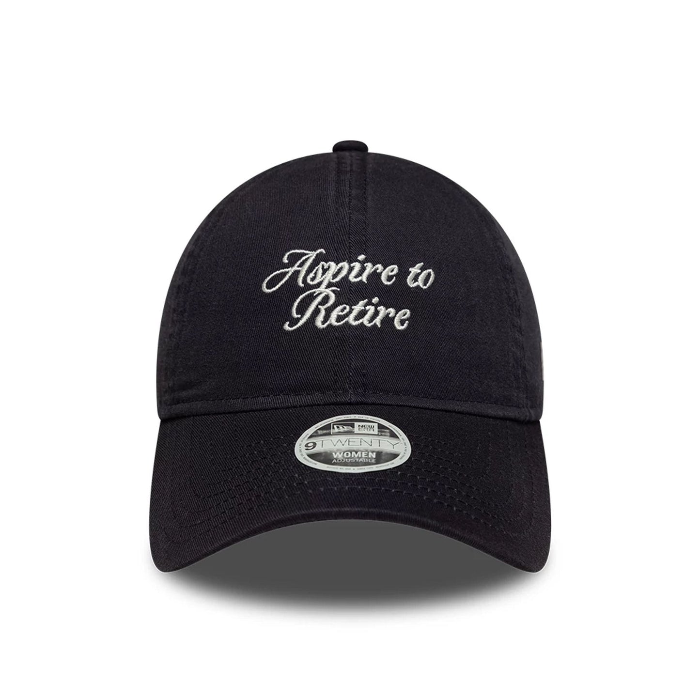 Pictured is this Womens New Era Slogan 9TWENTY cap in navy. 2