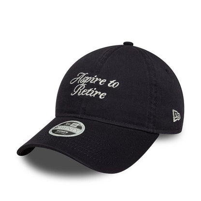 Pictured is this Womens New Era Slogan 9TWENTY cap in navy. 1