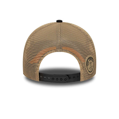 Pictured is this Youth New Era Location 9FORTY A-Frame Trucker cap in light beige. 4