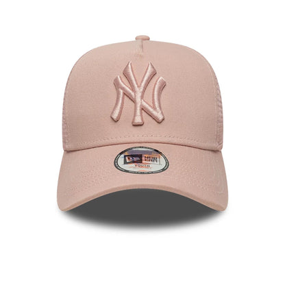 Pictured is this MLB League Essential Youth New York Yankees 9FORTY A-Frame Trucker cap in pastel pink. 2