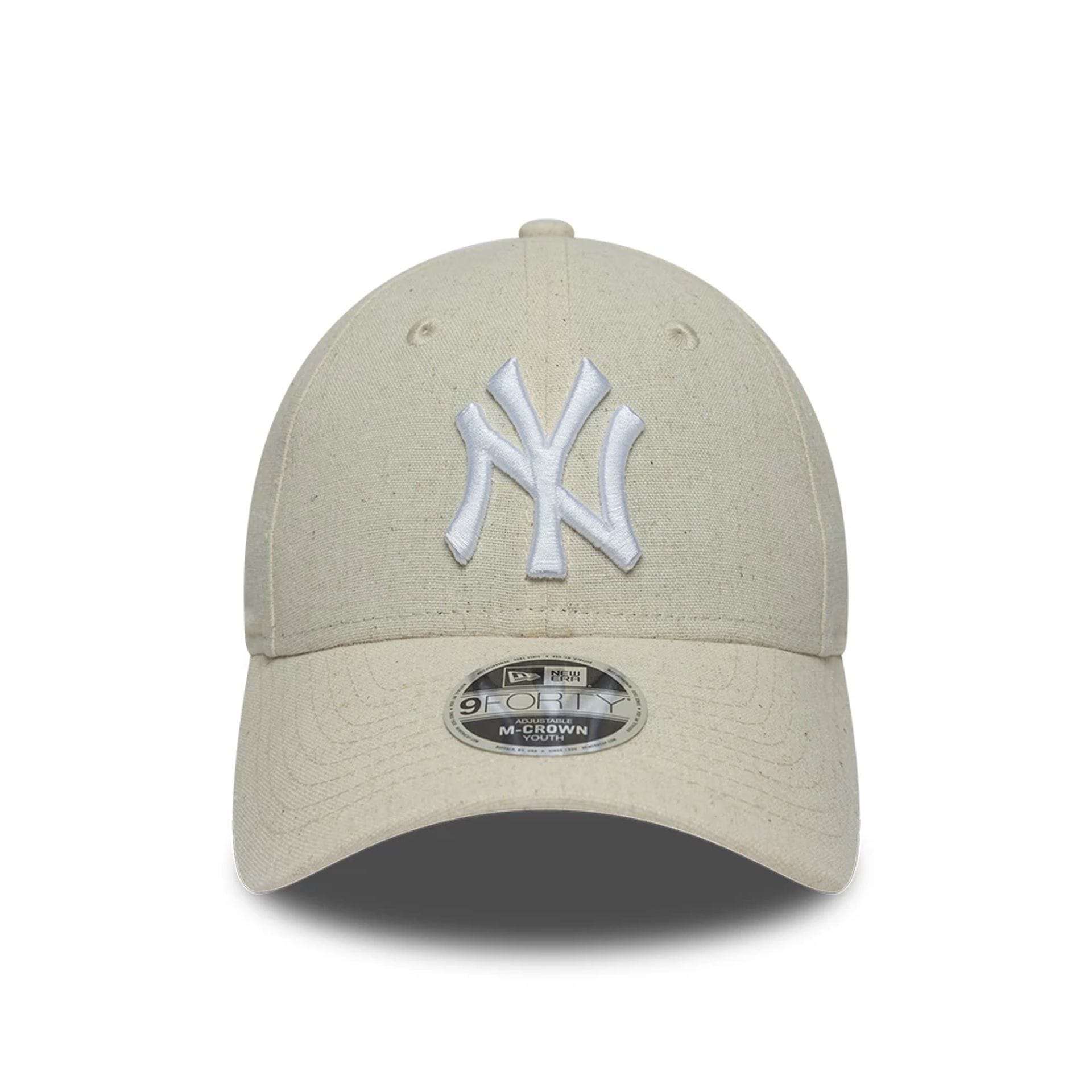Pictured is this Youth MLB Linen New York Yankees 9FORTY M-Crown cap in Cream. 2