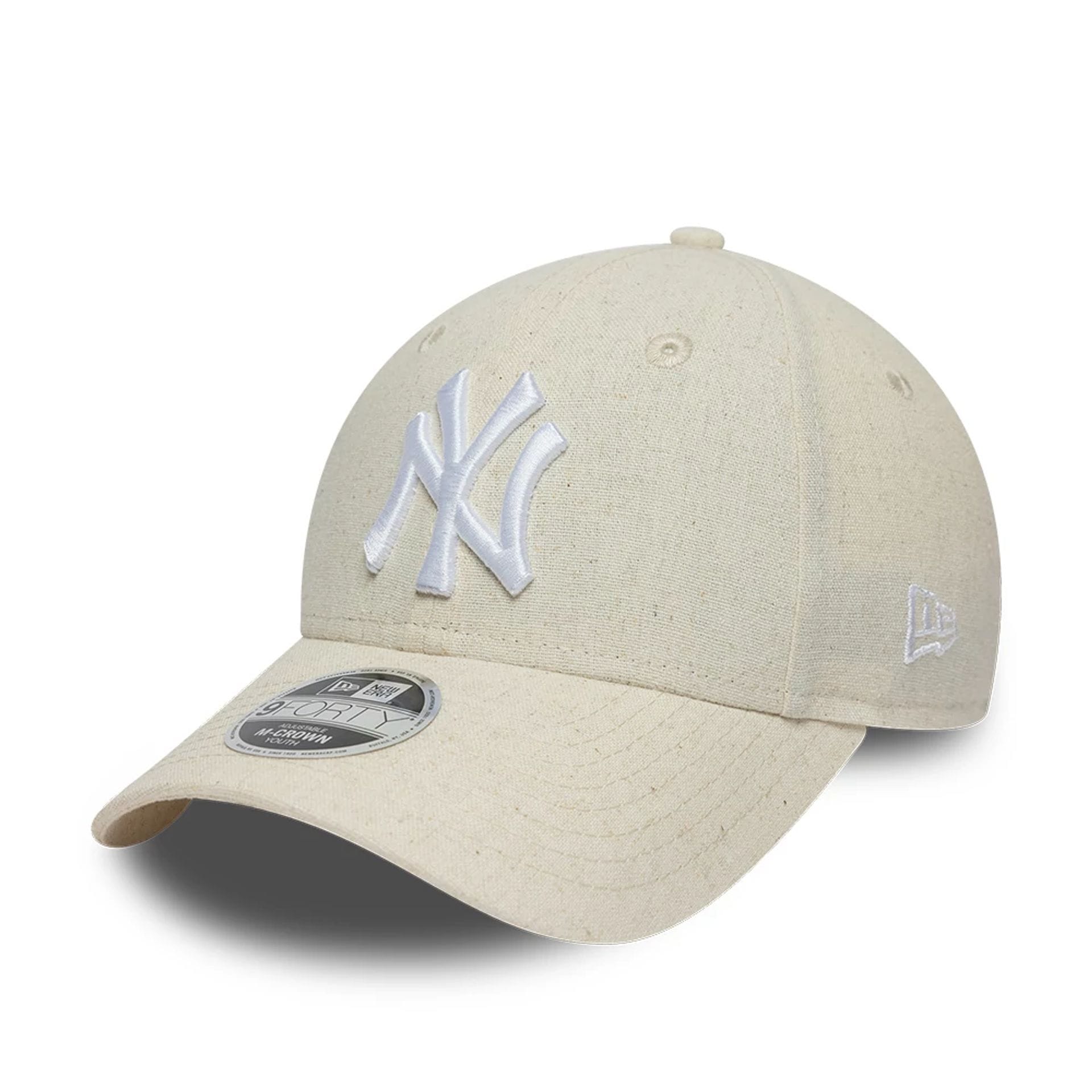 Pictured is this Youth MLB Linen New York Yankees 9FORTY M-Crown cap in Cream. 1