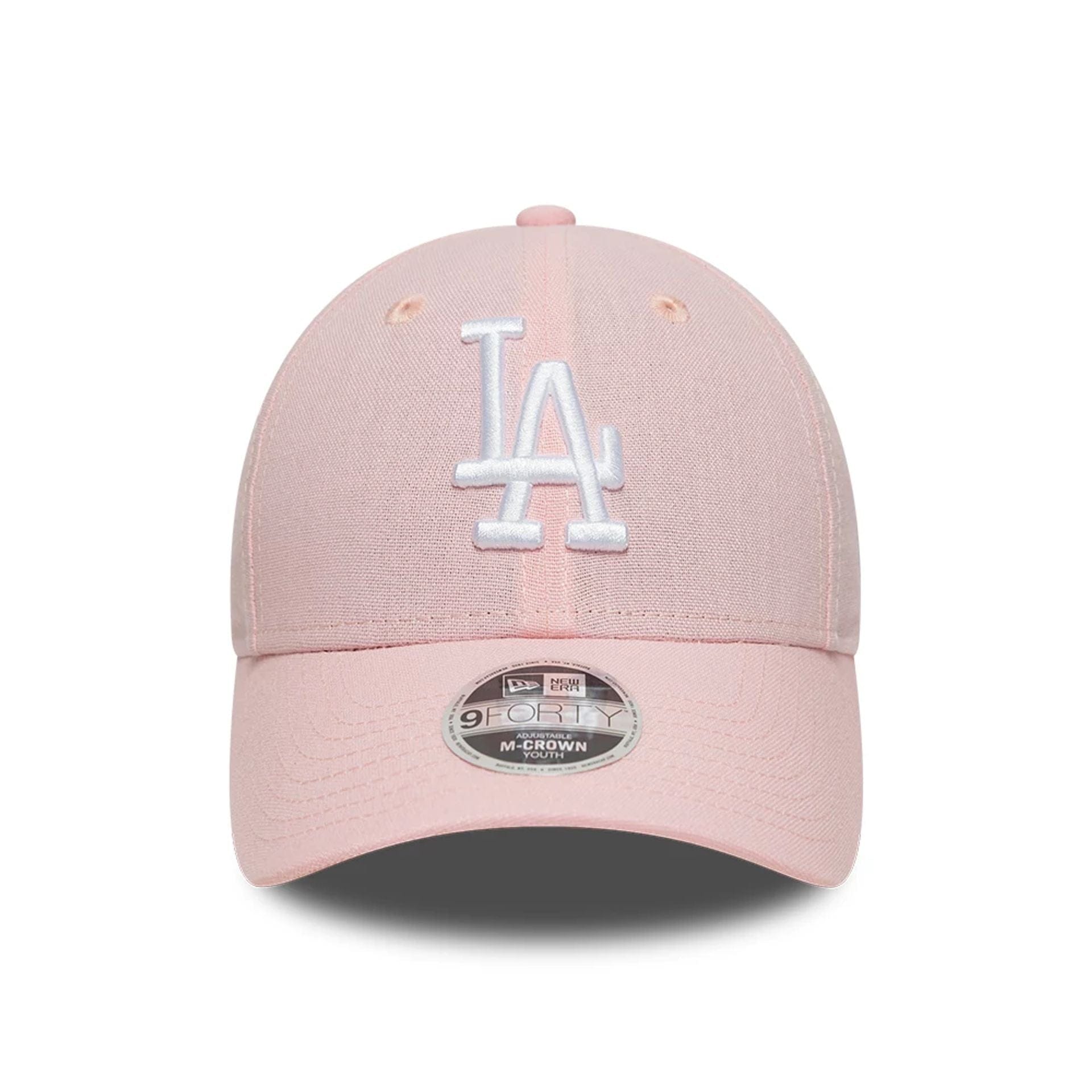 Pictured is this Youth MLB Linen LA Dodgers 9FORTY M-Crown cap in pastel pink. 2