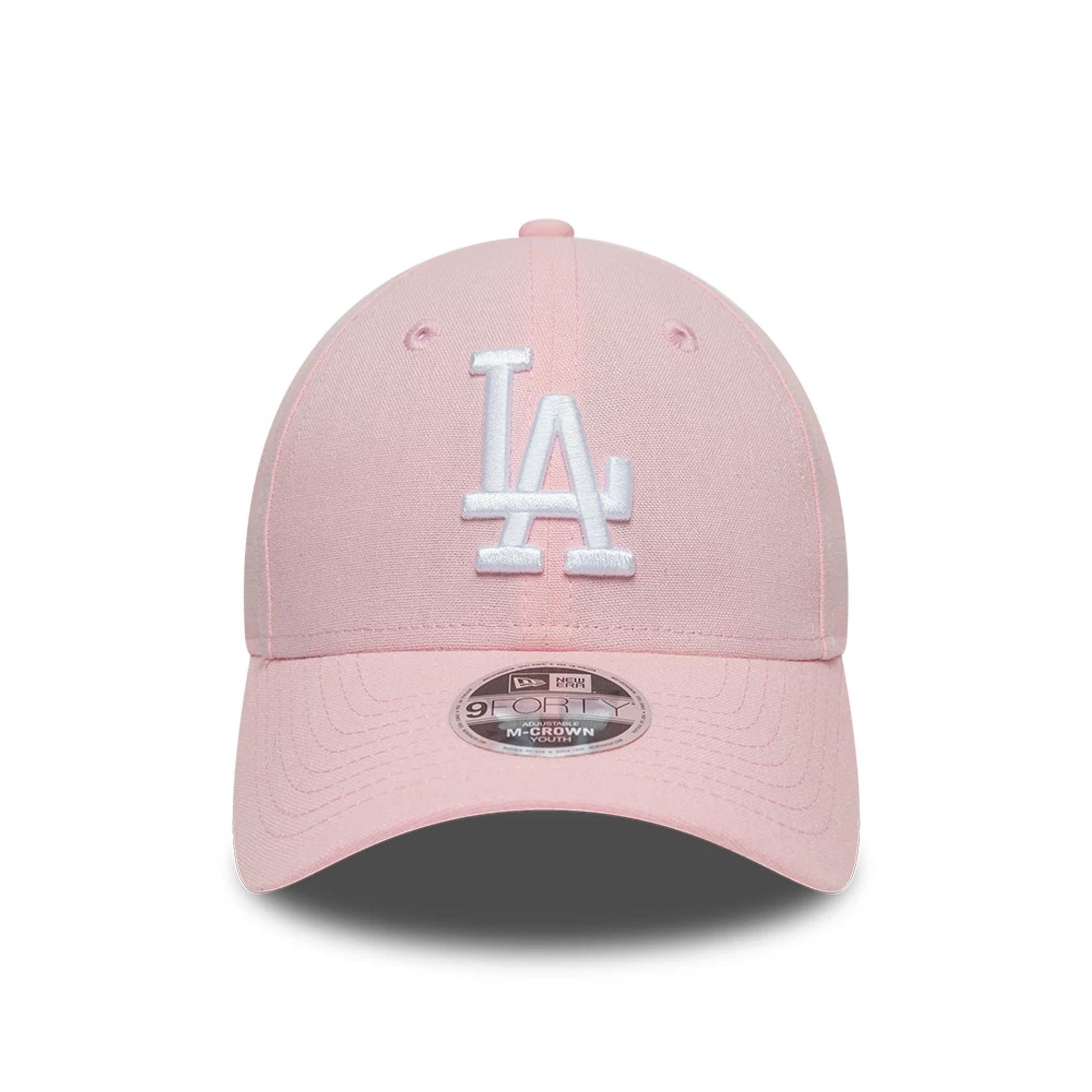 Pictured is this Youth MLB Linen LA Dodgers 9FORTY M-Crown cap in pastel pink. 2