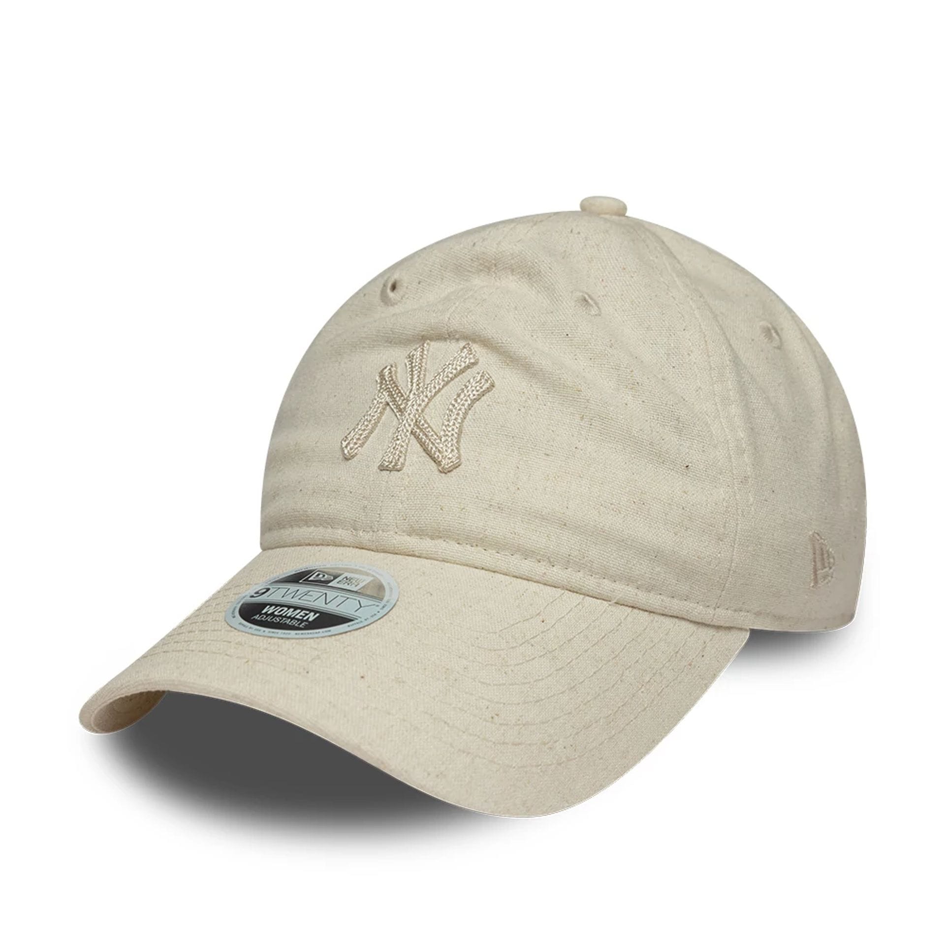 Pictured is this Womens MLB Linen New York Yankees 9TWENTY cap in light beige. 1