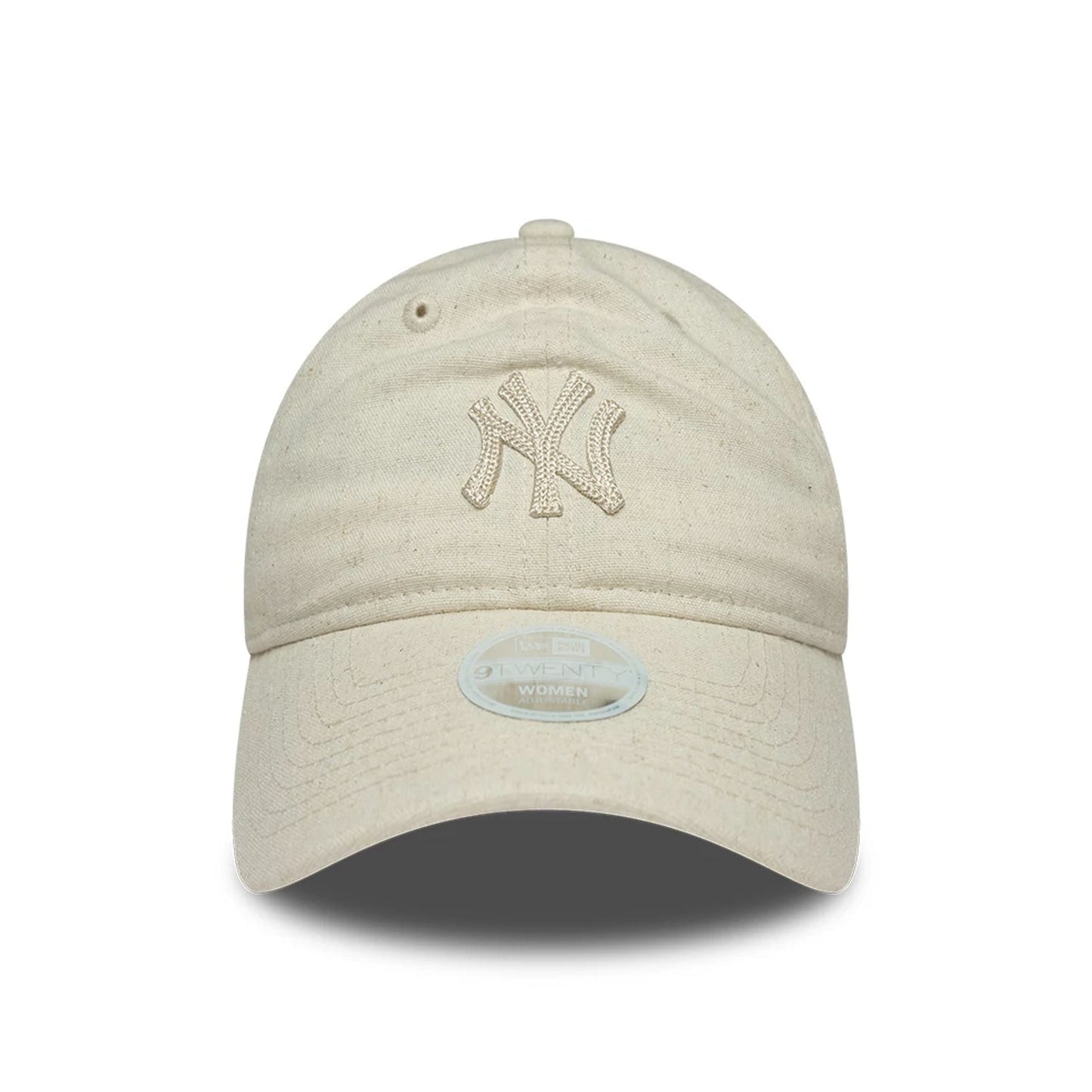 Pictured is this Womens MLB Linen New York Yankees 9TWENTY cap in light beige. 2