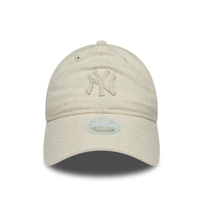 Pictured is this Womens MLB Linen New York Yankees 9TWENTY cap in light beige. 2