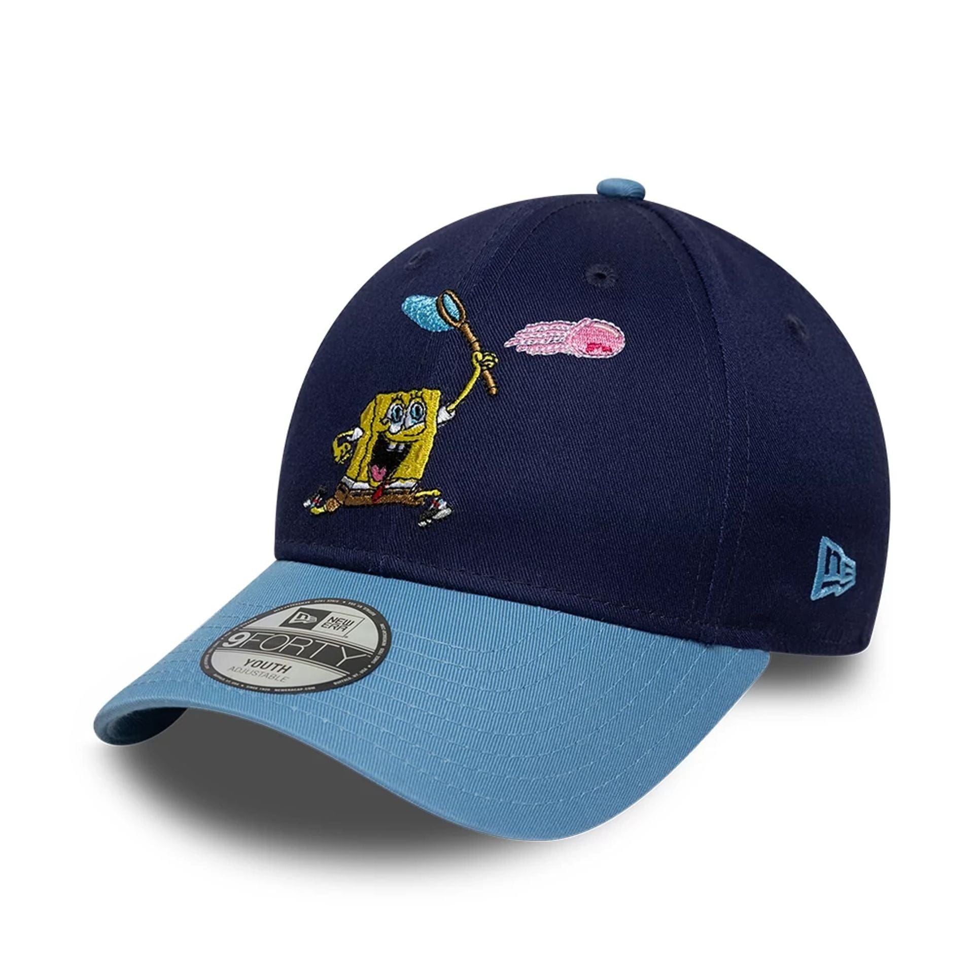 Pictured is this Youth Spongebob Squarepants Jellyfishing  9FORTY cap in dark blue. 1