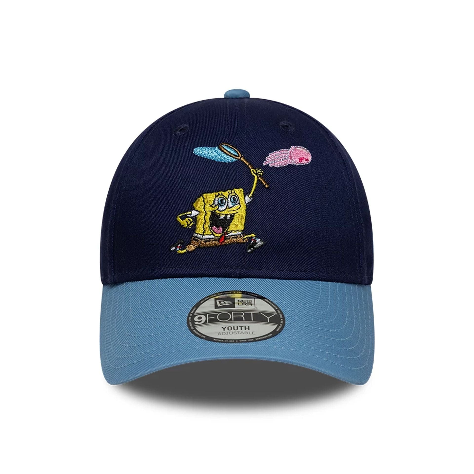 Pictured is this Youth Spongebob Squarepants Jellyfishing  9FORTY cap in dark blue. 2