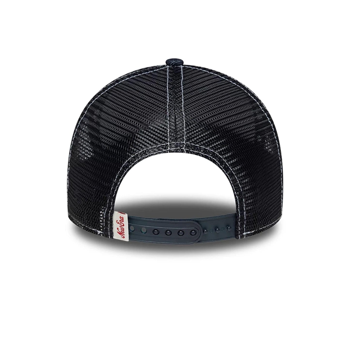 Pictured is this Womens New Era Denim 9FORTY M-Crown A-Frame Trucker cap in navy. 4