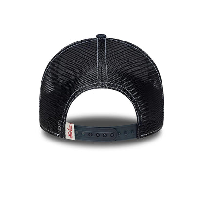 Pictured is this Womens New Era Denim 9FORTY M-Crown A-Frame Trucker cap in navy. 4