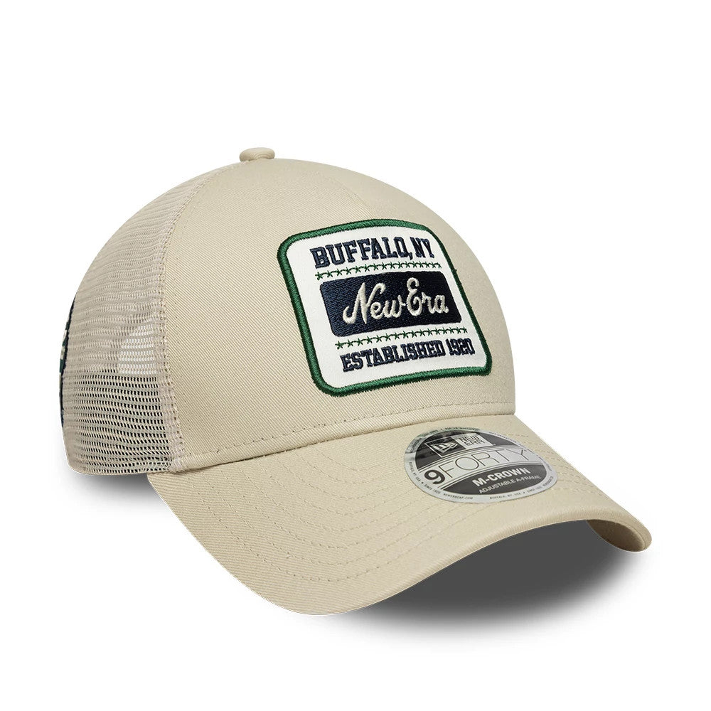 Pictured is this New Era Multi Patch 9FORTY M-Crown A-Frame cap in Cream. 4