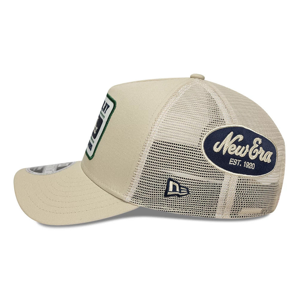 Pictured is this New Era Multi Patch 9FORTY M-Crown A-Frame cap in Cream. 5