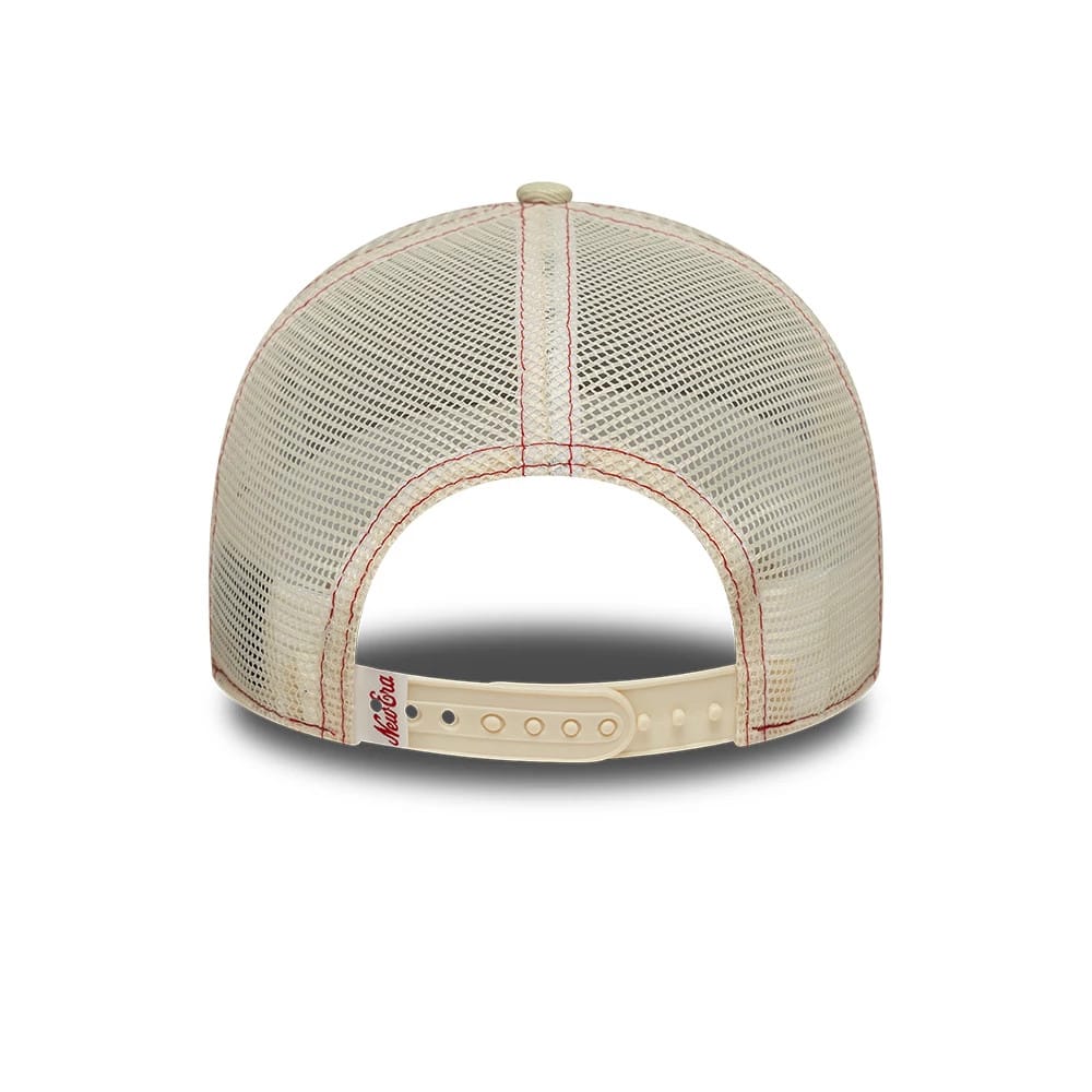 Pictured is this Womens New Era 9FORTY M-Crown A-Frame Trucker cap in Cream. 4