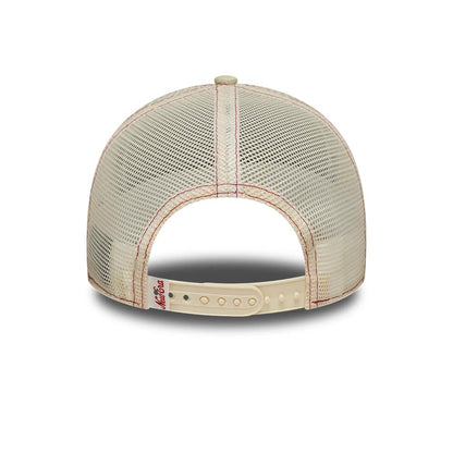 Pictured is this Womens New Era 9FORTY M-Crown A-Frame Trucker cap in Cream. 4