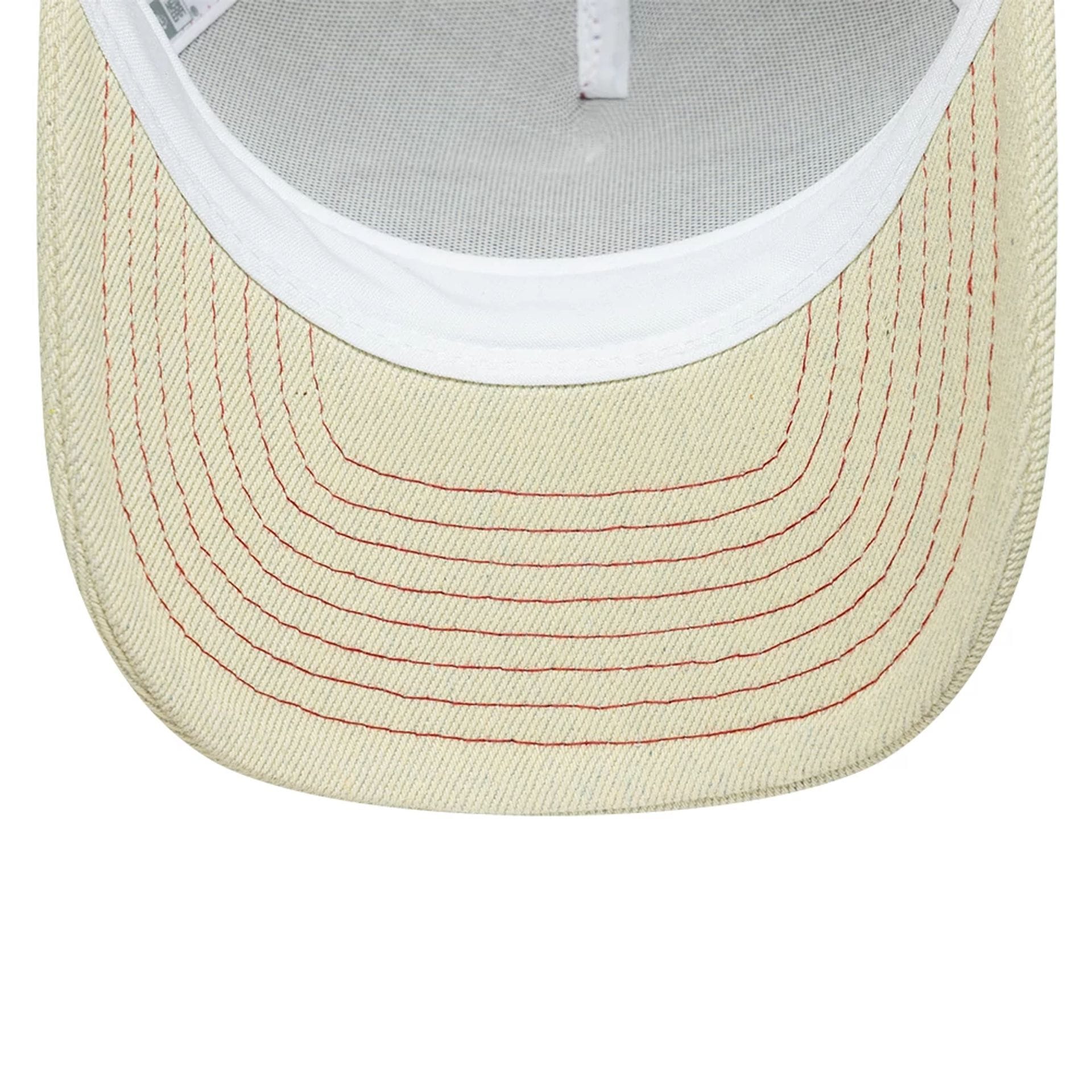 Pictured is this Womens New Era 9FORTY M-Crown A-Frame Trucker cap in Cream. 5