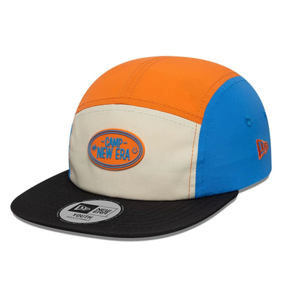 Pictured is this Youth New Era Colourblock Camper cap in light beige. 1