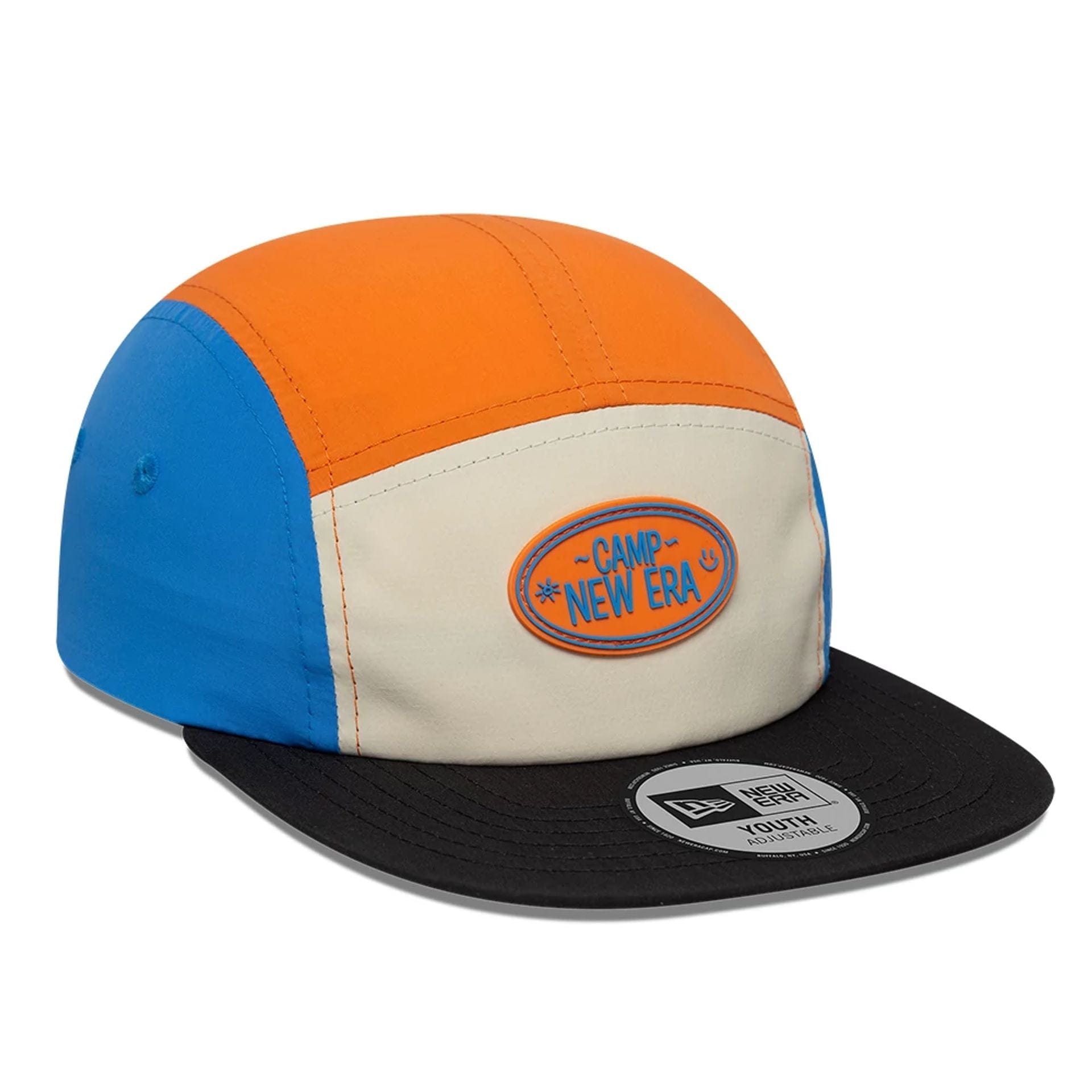 Pictured is this Youth New Era Colourblock Camper cap in light beige. 3