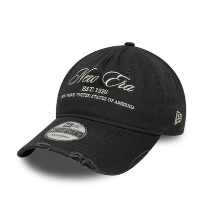 Pictured is this New Era Wash Distress 9TWENTY A-Frame cap in charcoal. 1