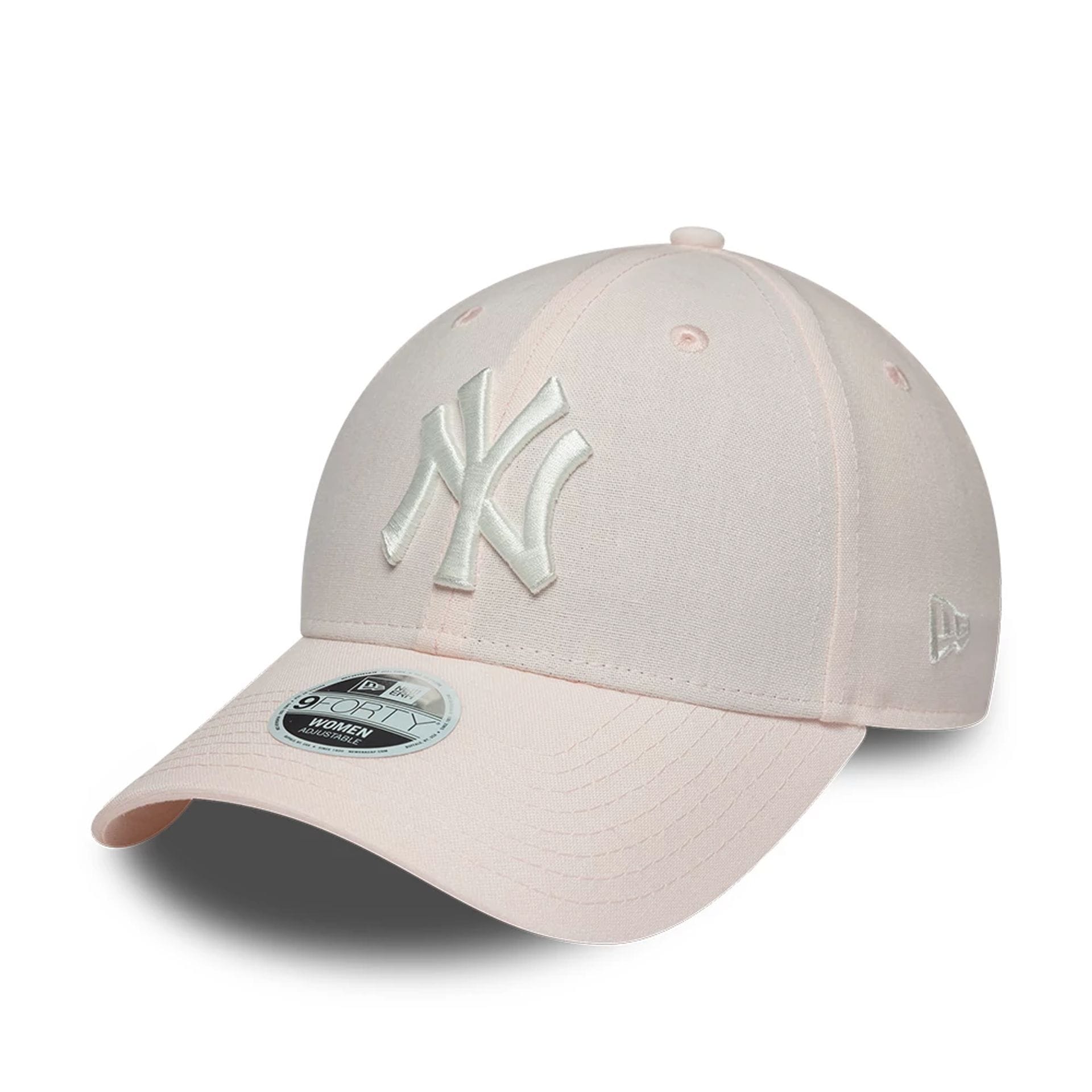 Pictured is this Womens MLB Linen New York Yankees 9FORTY cap in pastel pink. 1