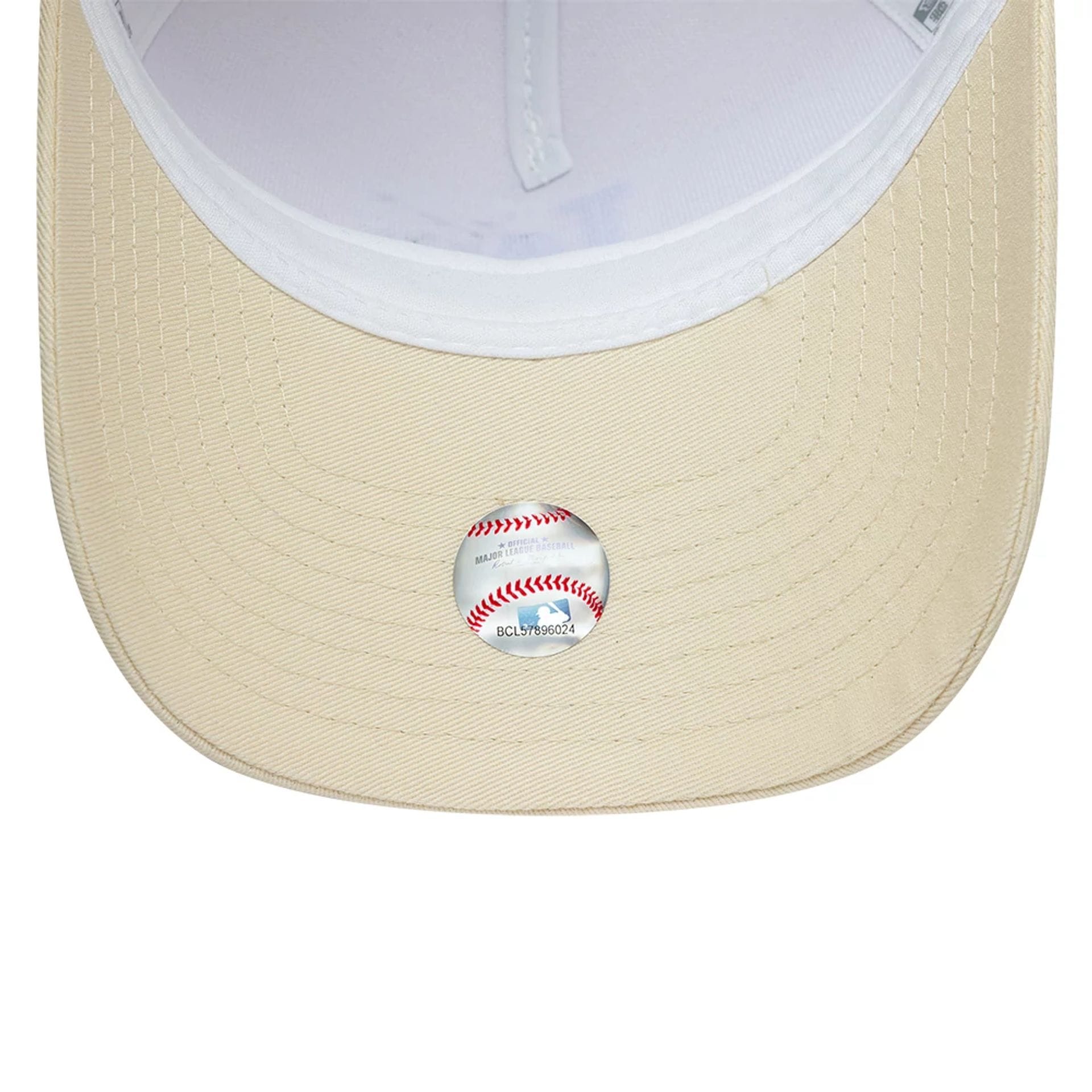Pictured is this Womens MLB Floral LA Dodgers 9FORTY A-Frame Trucker cap in light beige. 5