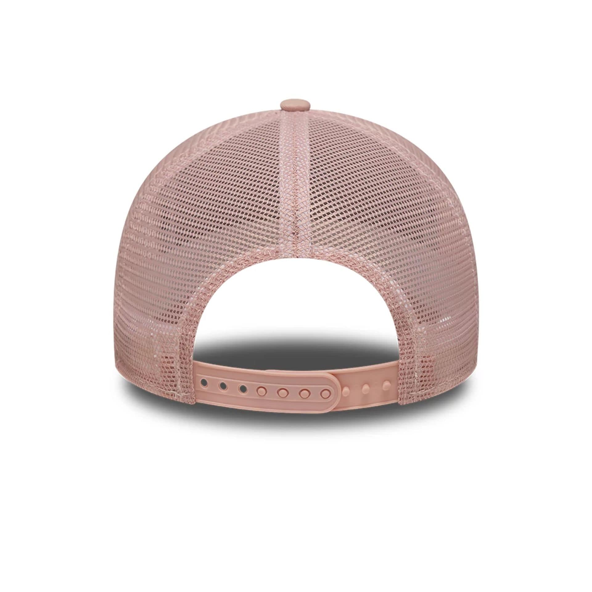 Pictured is this MLB Outline New York Yankees 9FORTY E-Frame Trucker cap in pastel pink. 4