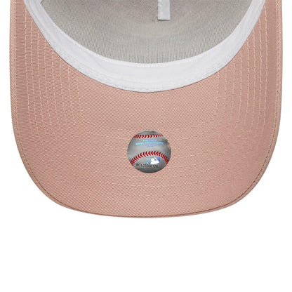 Pictured is this MLB Outline New York Yankees 9FORTY E-Frame Trucker cap in pastel pink. 5