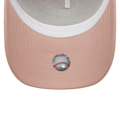 Pictured is this MLB Outline New York Yankees 9FORTY E-Frame Trucker cap in pastel pink. 5