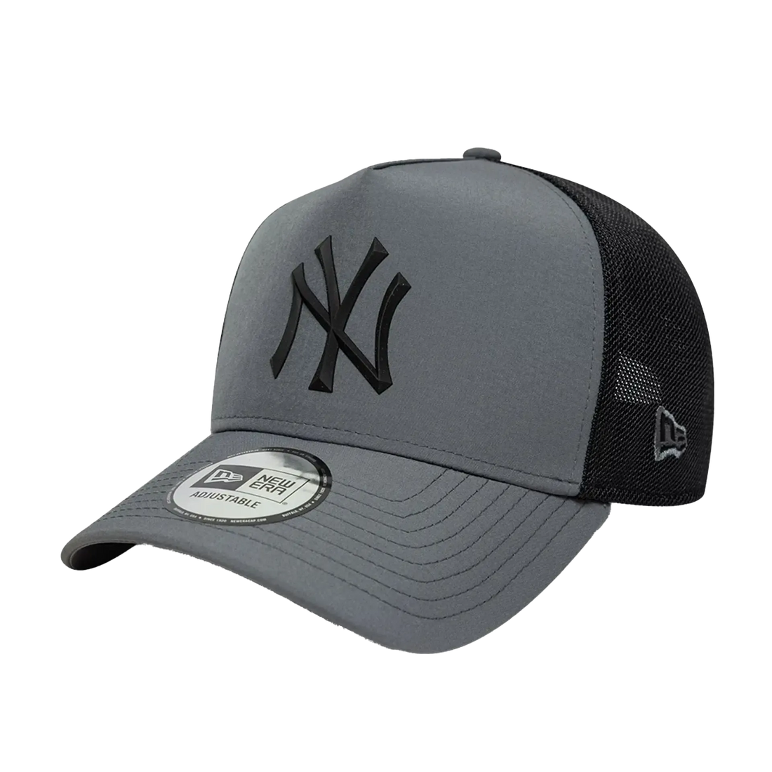 grey new york yankees MLB trucker cap with a black mesh back
