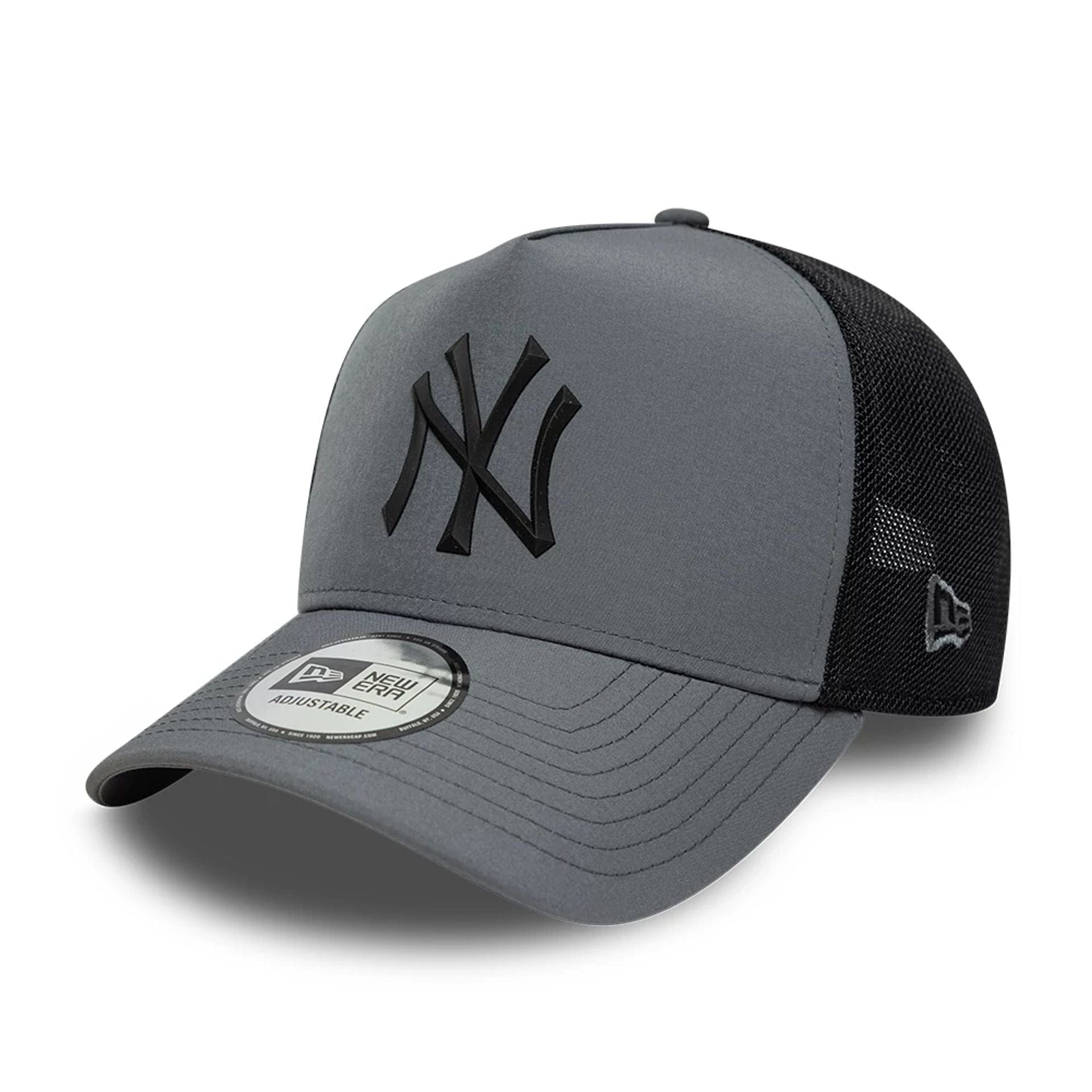 Pictured is this MLB Sport New York Yankees 9FORTY A-Frame Trucker cap in charcoal. 1