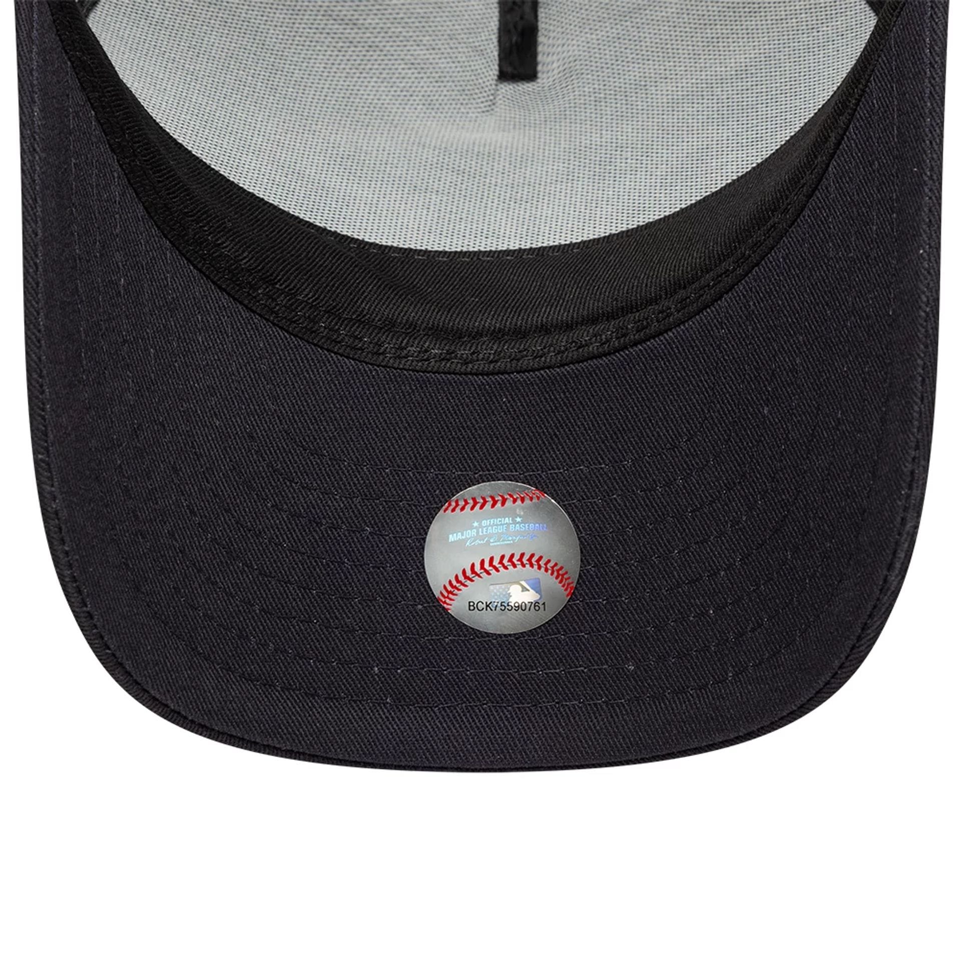 Pictured is this MLB Patch LA Dodgers 9FORTY M-Crown A-Frame Trucker cap in navy. 5