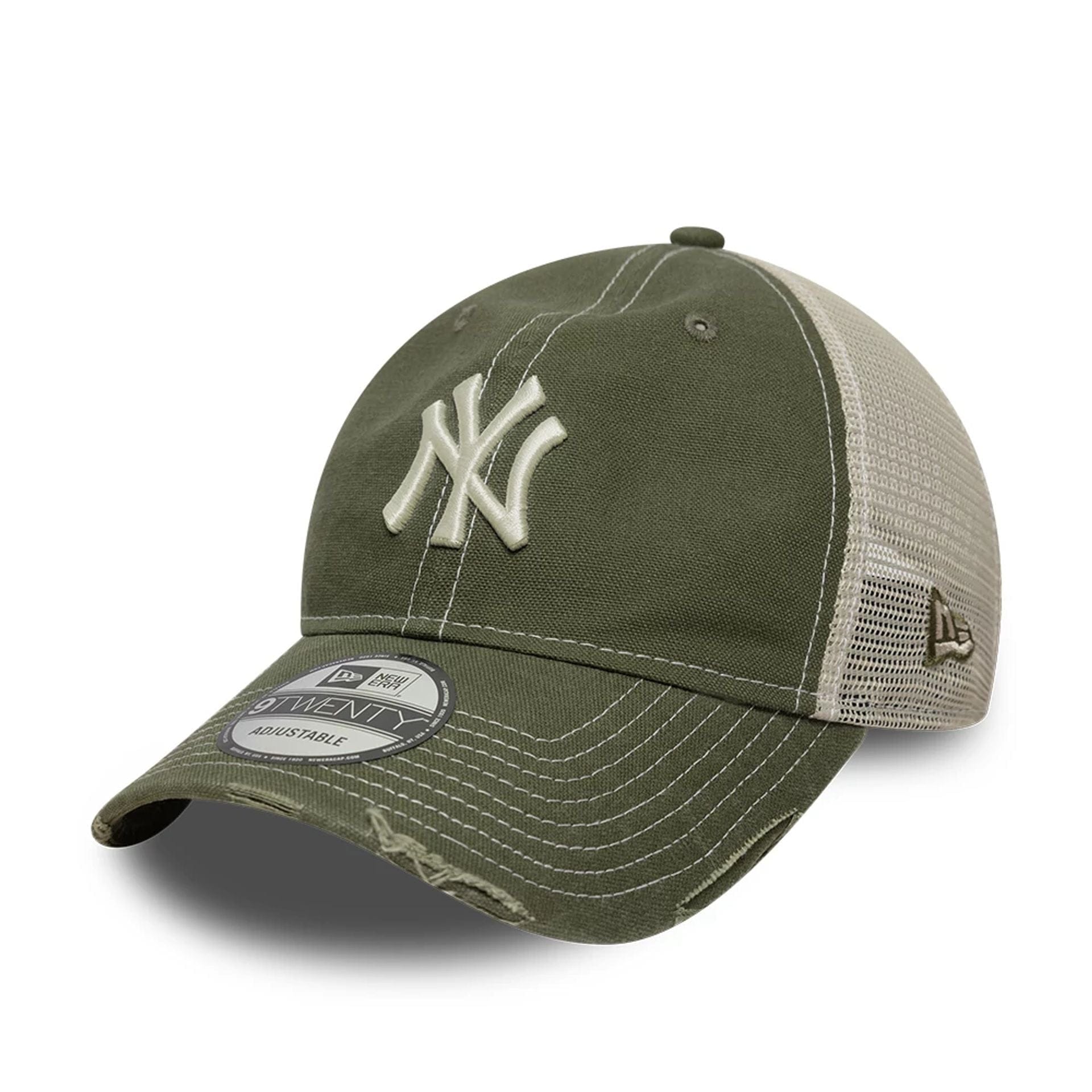 Pictured is this MLB Cotton Canvas New York Yankees 9TWENTY Trucker cap in green. 1