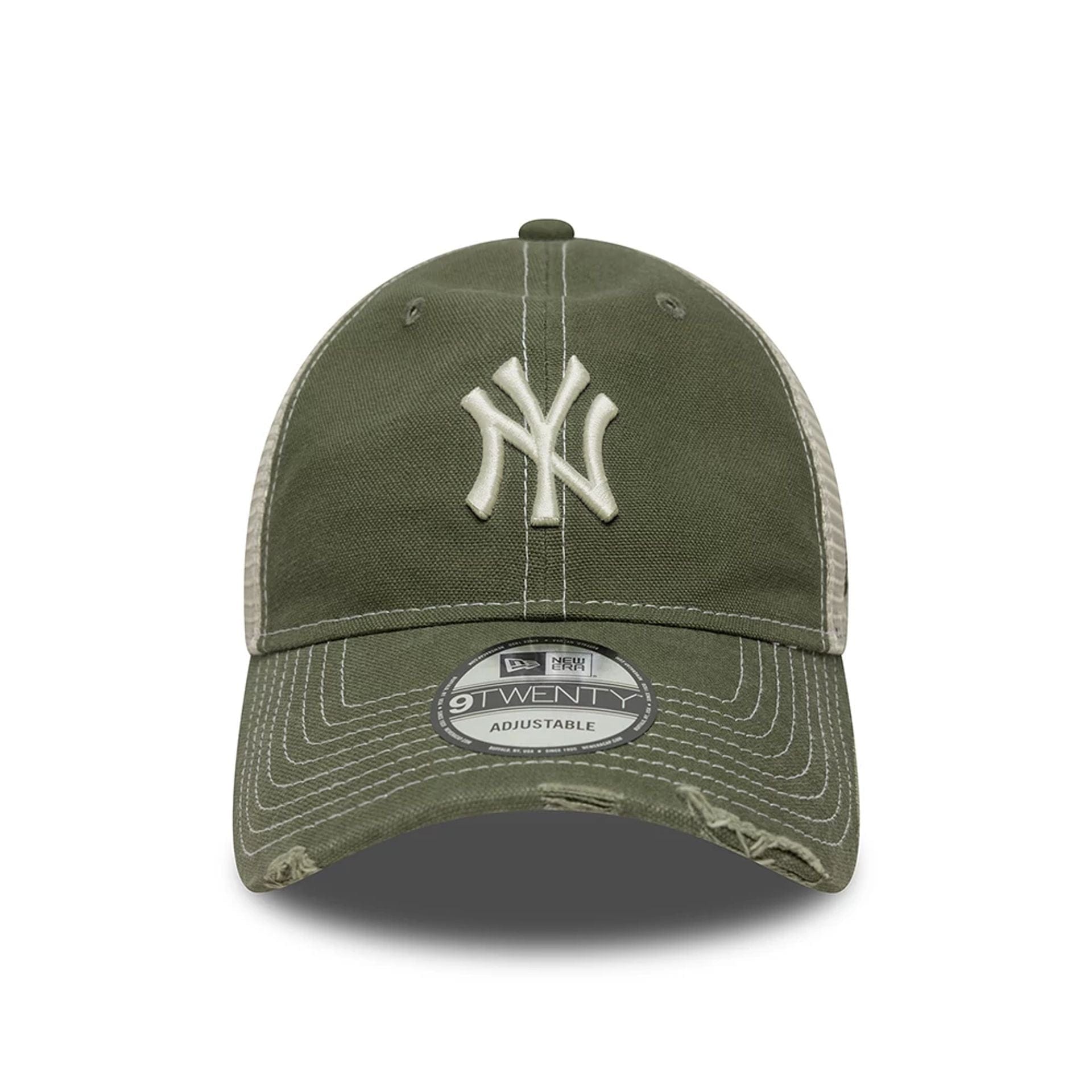 Pictured is this MLB Cotton Canvas New York Yankees 9TWENTY Trucker cap in green. 2