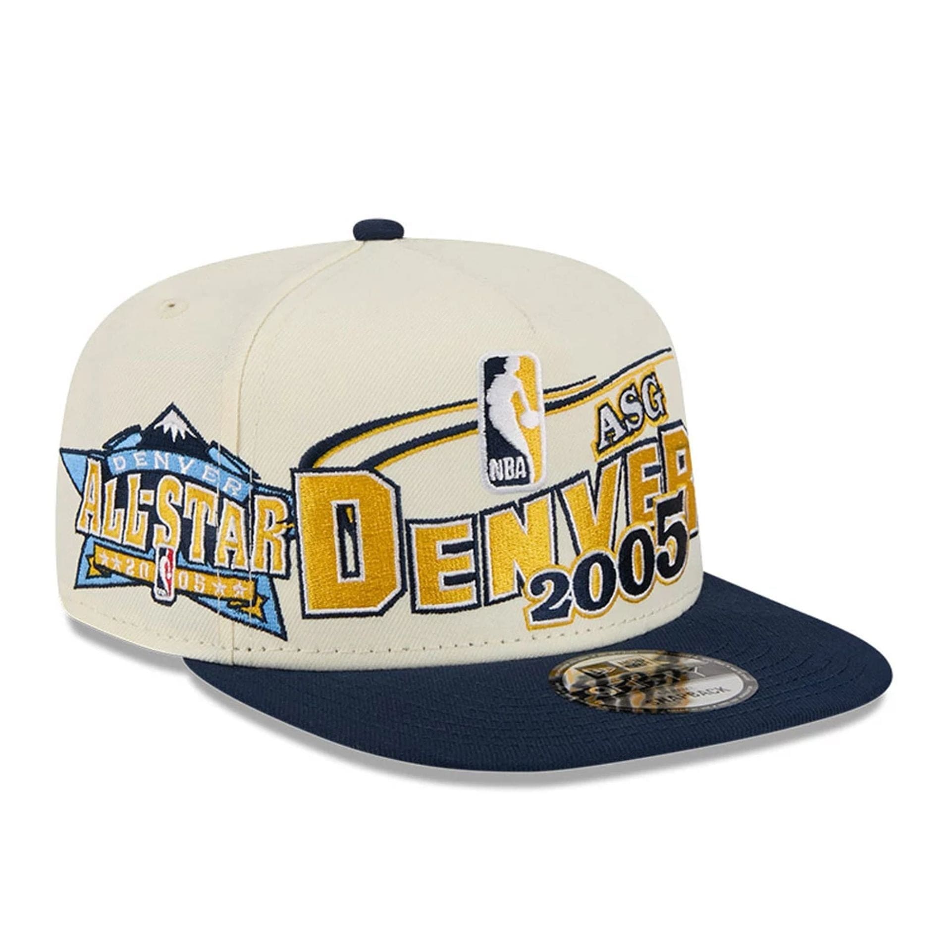 Pictured is this NBA Hardwood Classic All Star Game Denver Nuggets 9FIFTY A-Frame Snapback cap in white. 1
