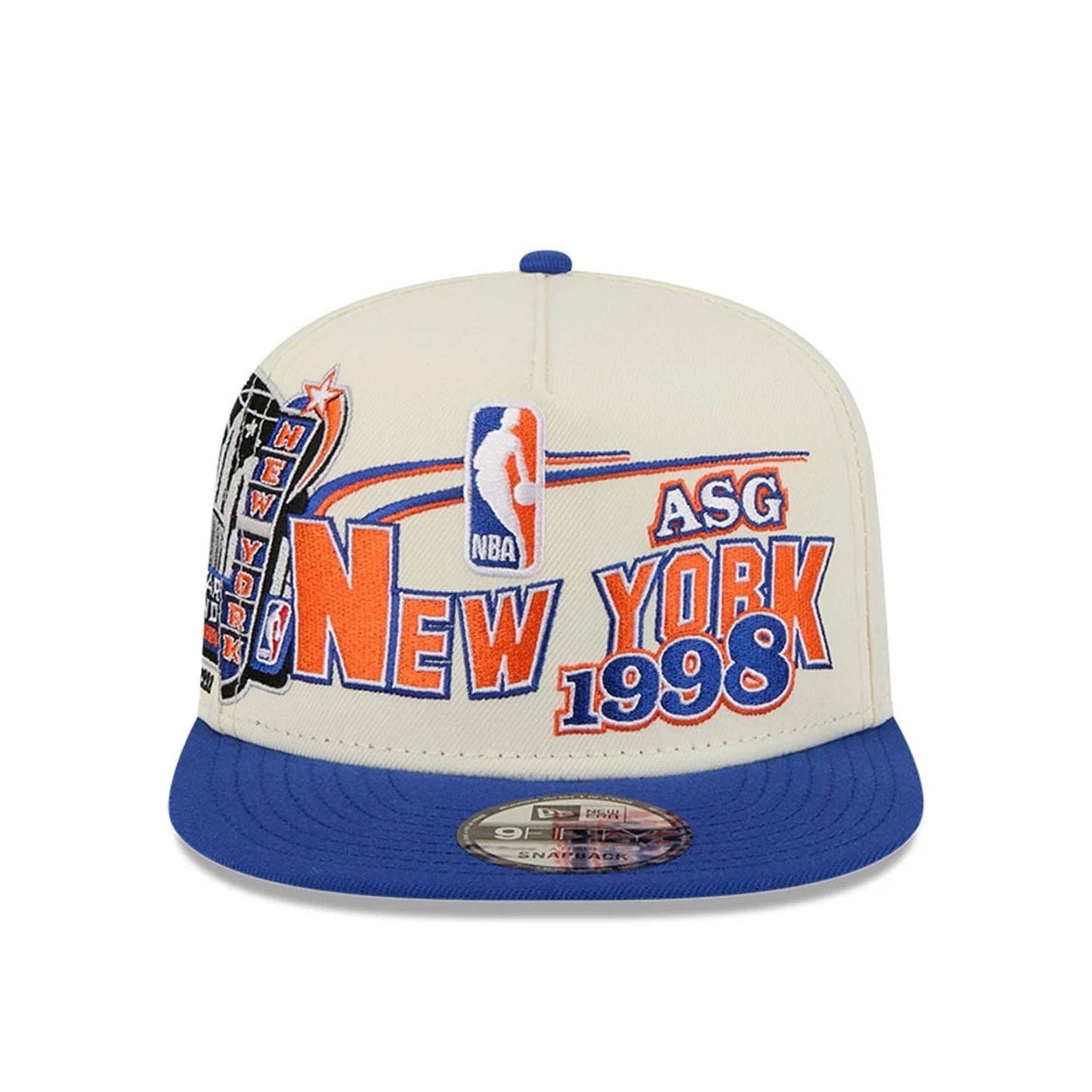 Pictured is this NBA Hardwood Classic All Star Game New York Knicks 9FIFTY A-Frame Snapback cap in white. 3