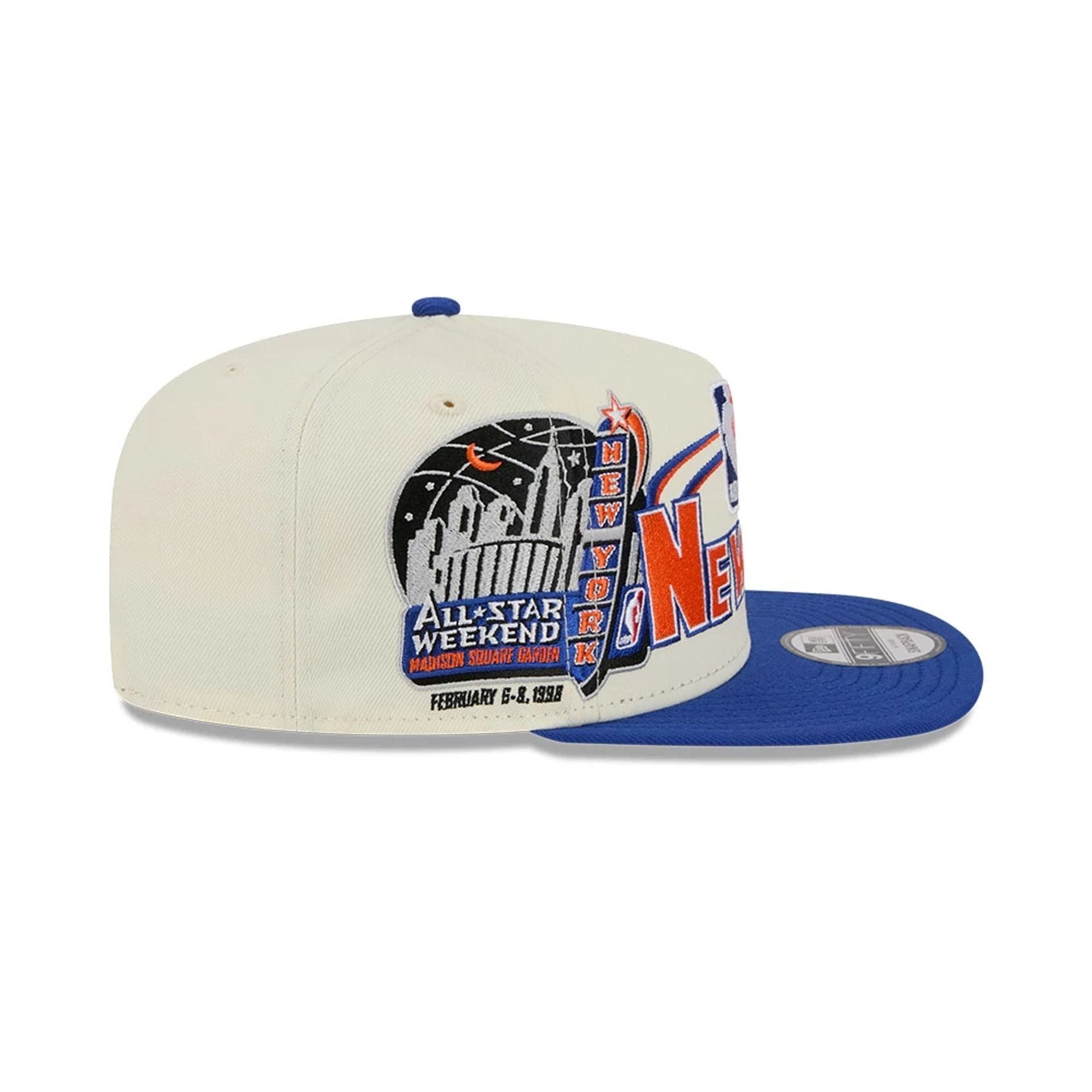 Pictured is this NBA Hardwood Classic All Star Game New York Knicks 9FIFTY A-Frame Snapback cap in white. 5