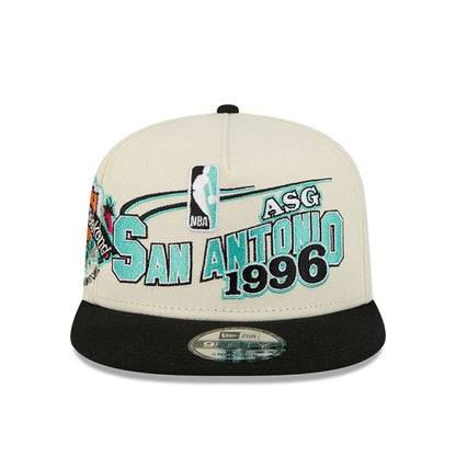 Pictured is this NBA Hardwood Classic All Star Game San Antonio Spurs 9FIFTY A-Frame Snapback cap in white. 3