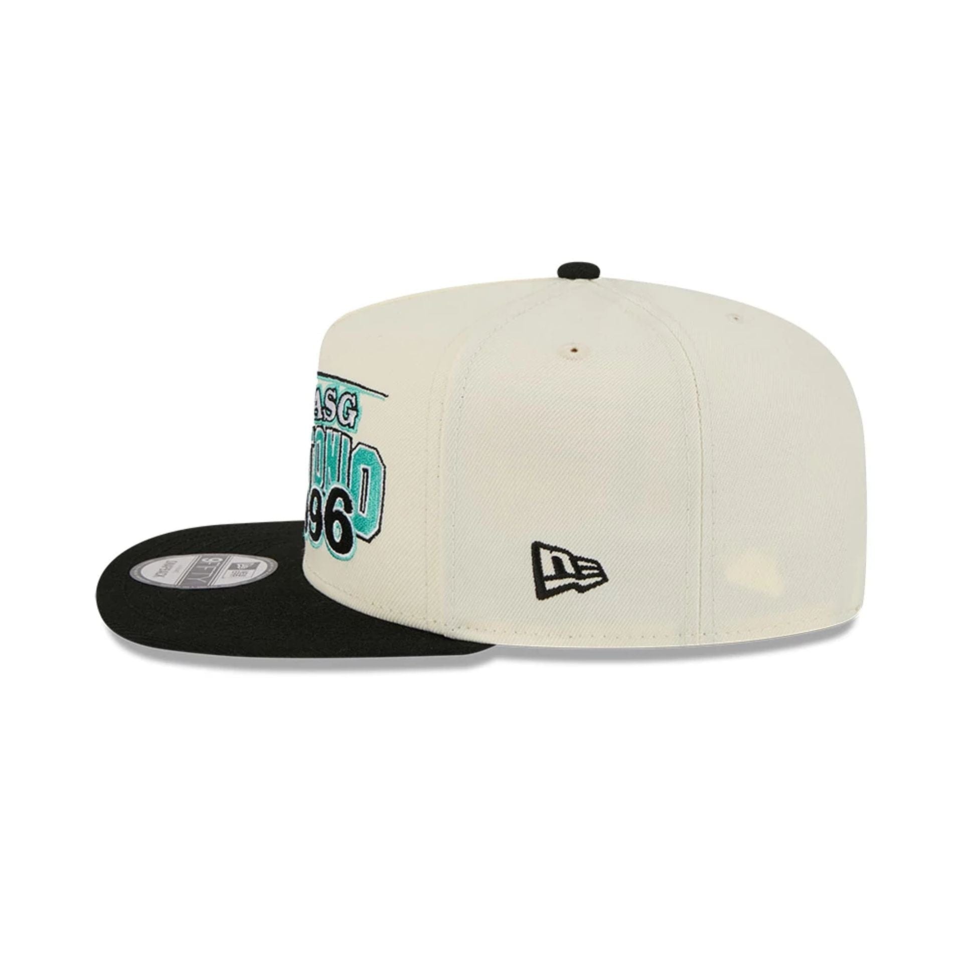 Pictured is this NBA Hardwood Classic All Star Game San Antonio Spurs 9FIFTY A-Frame Snapback cap in white. 6