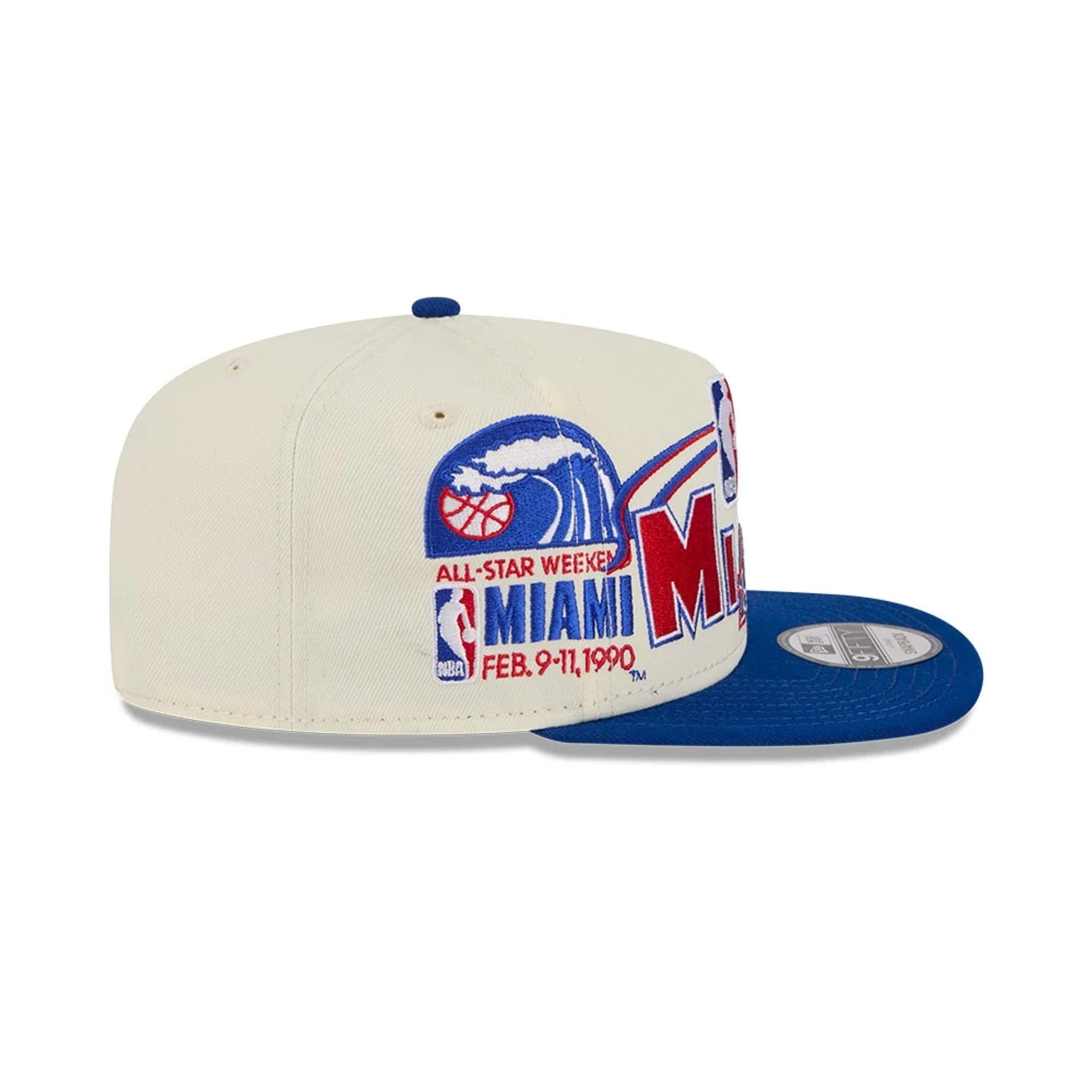 Pictured is this NBA Hardwood Classic All Star Game Miami Heat 9FIFTY A-Frame Snapback cap in white. 5