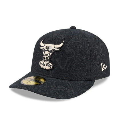 Pictured is this NBA Brushed Cotton Chicago Bulls 59FIFTY Fitted cap in black. 1