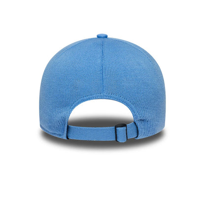 Chicago White Sox MLB Merino Wool Pastel Blue New Era 9TWENTY Adjustable Cap, rear view showing the solid pastel blue structured crown with an adjustable strap and slide buckle, featuring a seamless knit design with a matching top button.