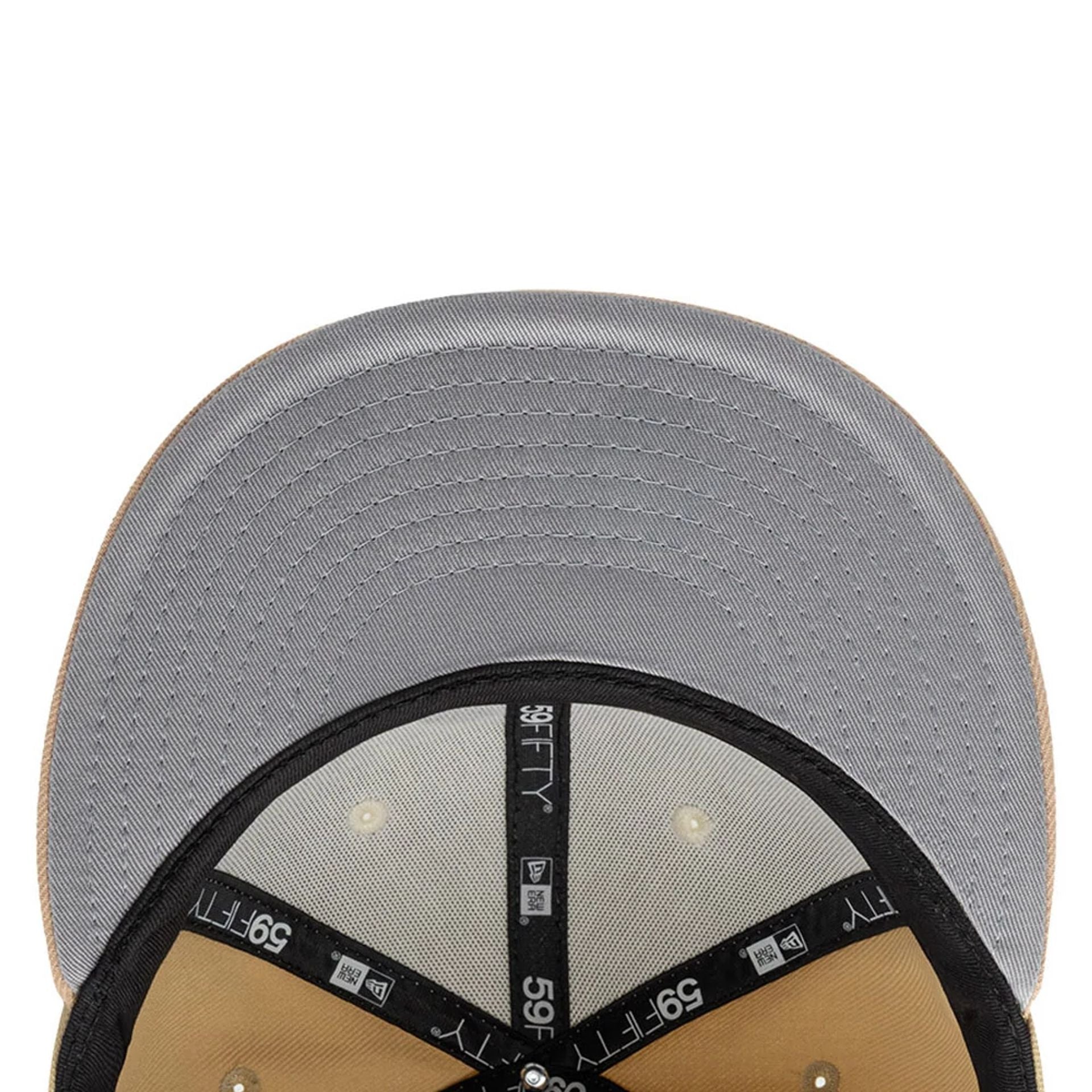 Pictured is this MLB Gothic Script Chicago White Sox 59FIFTY Fitted cap in light beige. 2