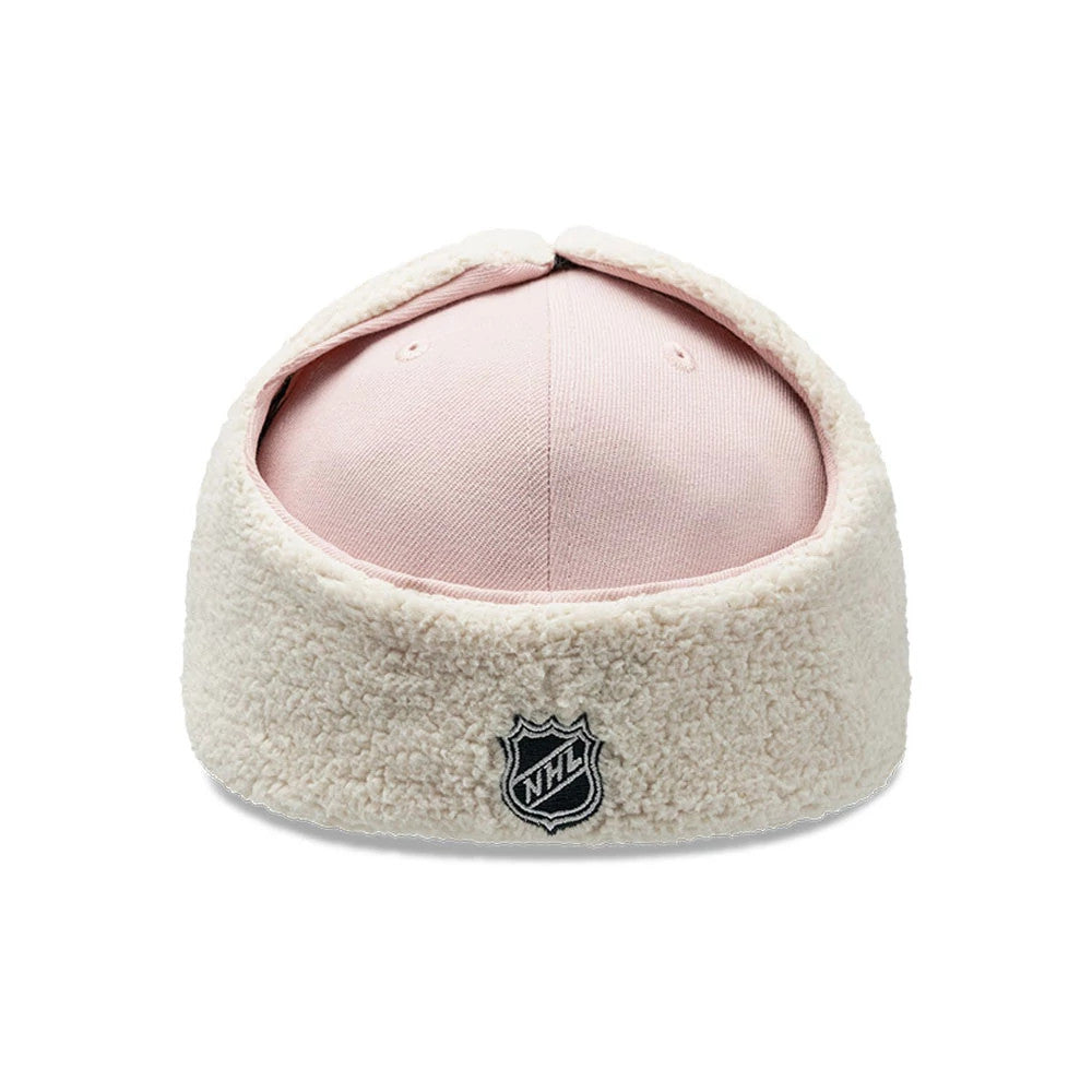 Pictured is this NHL Patch Chicago Blackhawks Dogear 59FIFTY Fitted cap in pastel pink. 5