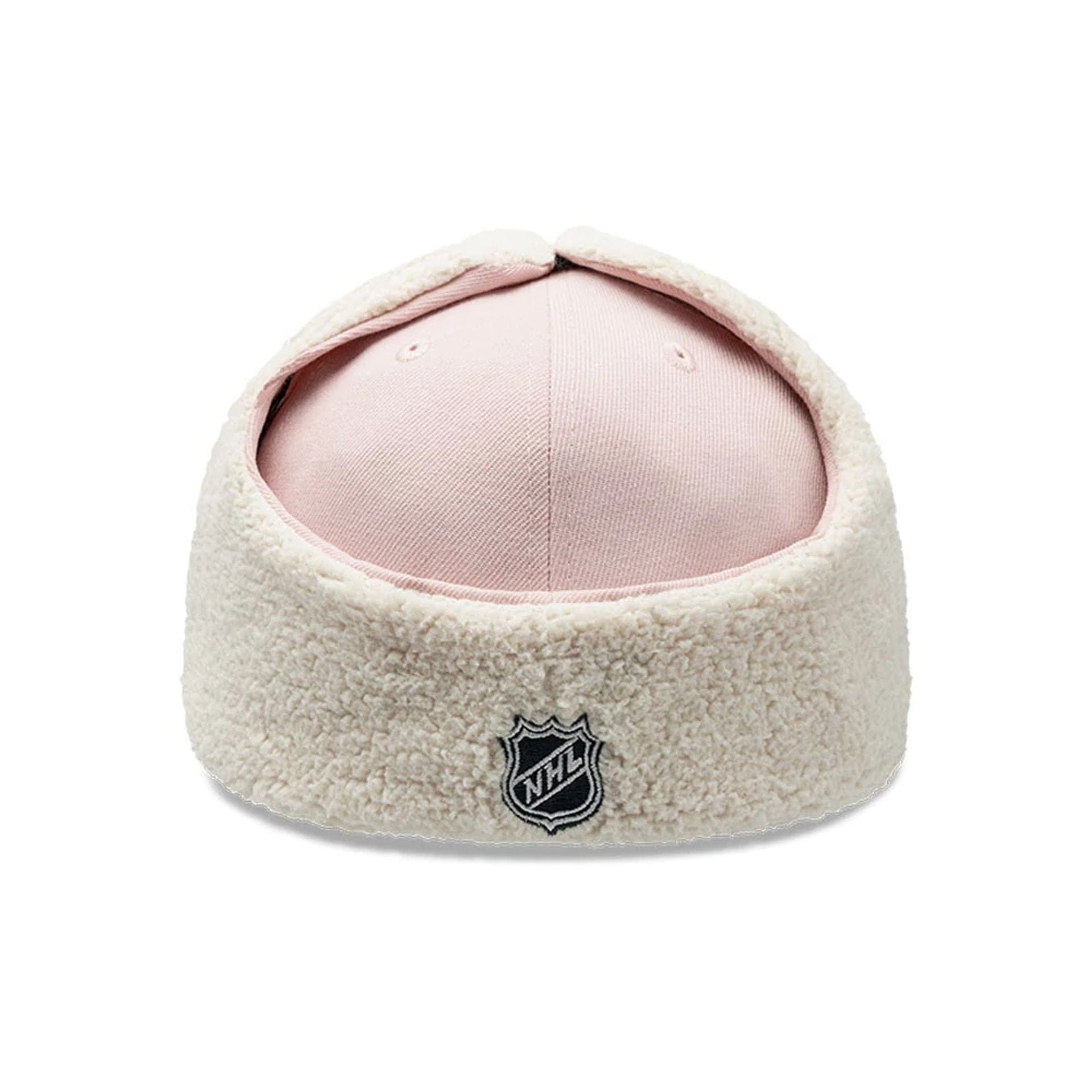 Pictured is this NHL Patch Chicago Blackhawks Dogear 59FIFTY Fitted cap in pastel pink. 5