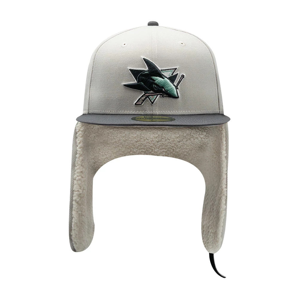 Pictured is this NHL Patch San Jose Sharks Dogear 59FIFTY Fitted cap in light beige. 7