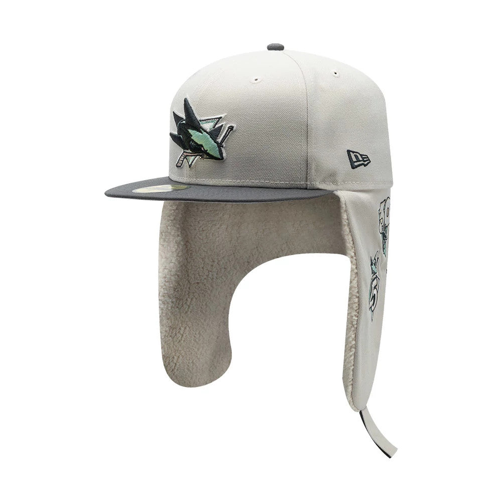 Pictured is this NHL Patch San Jose Sharks Dogear 59FIFTY Fitted cap in light beige. 8