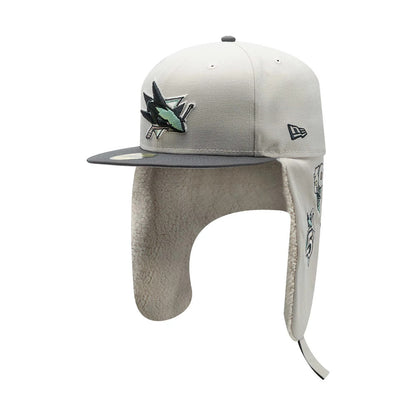 Pictured is this NHL Patch San Jose Sharks Dogear 59FIFTY Fitted cap in light beige. 8