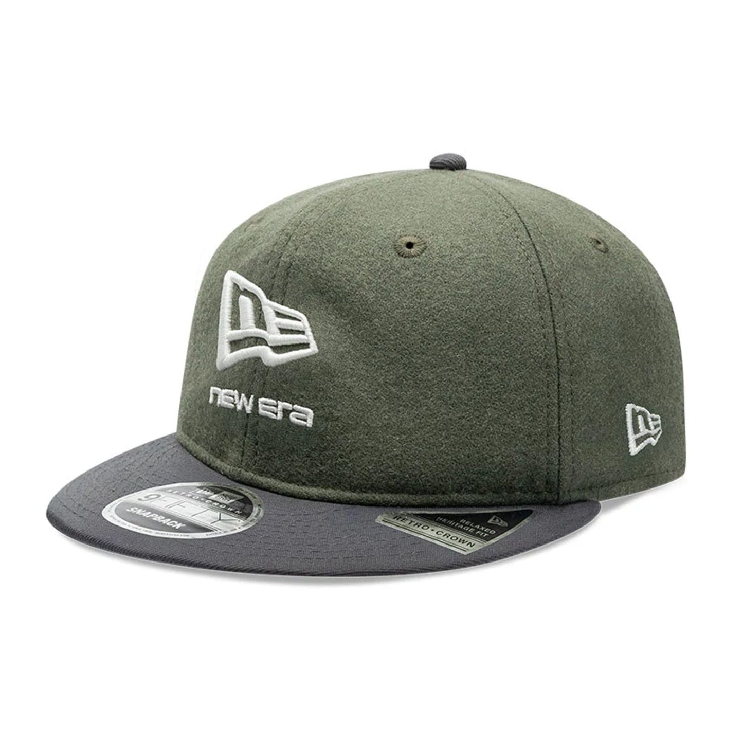 Pictured is this New Era Melton Wool Retro Crown 9FIFTY cap in dark grey. 1